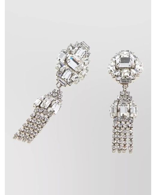 Alessandra Rich White Metal Earrings Crystal Accents Dangling Geometric