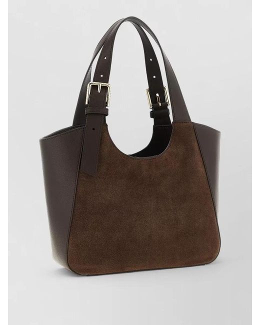 Furla Brown Dora S Tote Bag Buckle Handle Suede