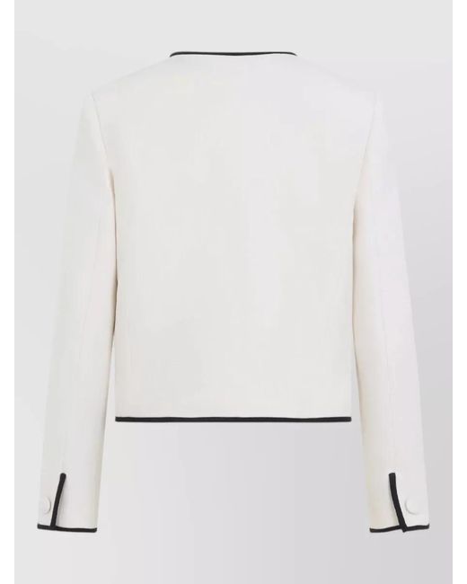 Valentino Natural Wool Silk Collarless Contrast Trim Blazer