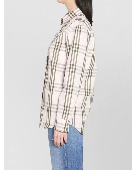 Burberry White Checked Cotton Shirt Long Sleeves