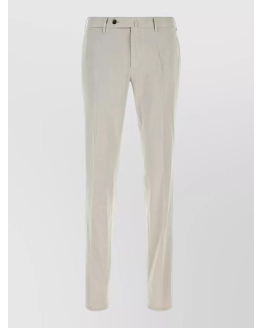 PT Torino White Stretch Cotton Blend Chino Trousers Belt Loops for men