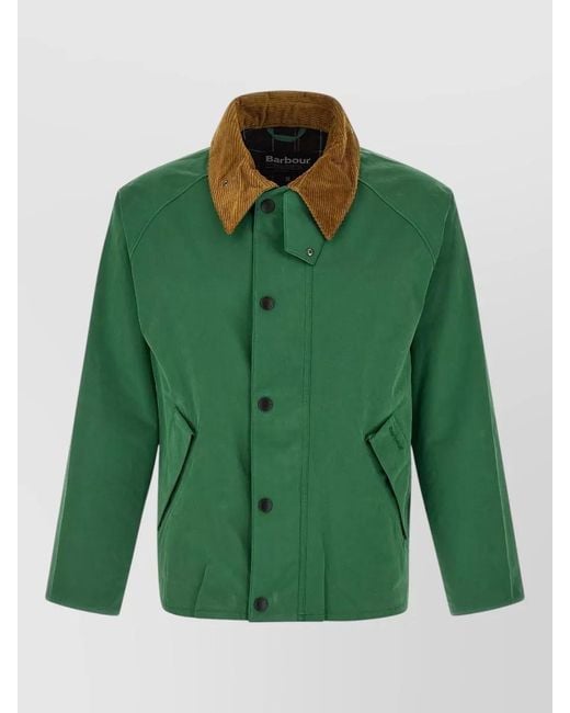 Barbour Green Heritage Jacket Corduroy Collar Raglan Sleeves for men