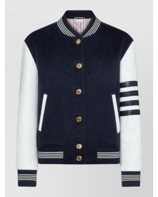 Thom Browne Blue Cashmere And Leather Browne 65 Varsity Jacket