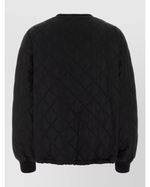 Prada Black Quilted Polyester Jacket Front Pockets Ribbed Cuffs