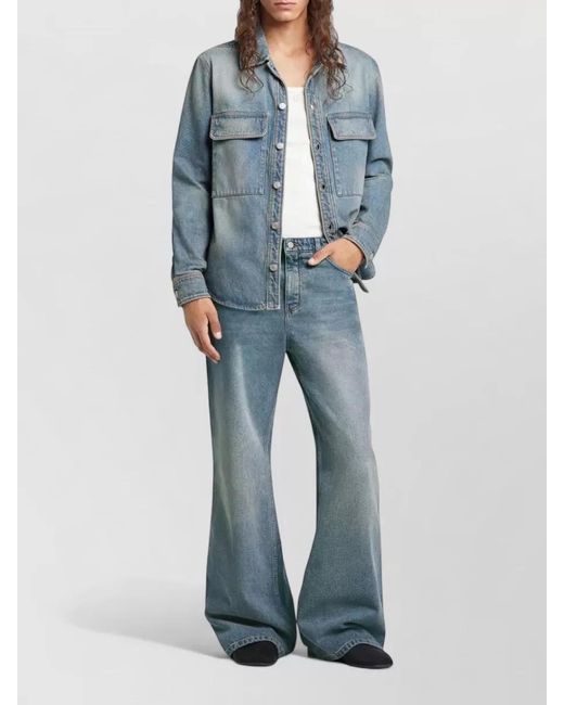 Courreges Blue Classic Button-Up Denim Shirt With Flap Pockets for men