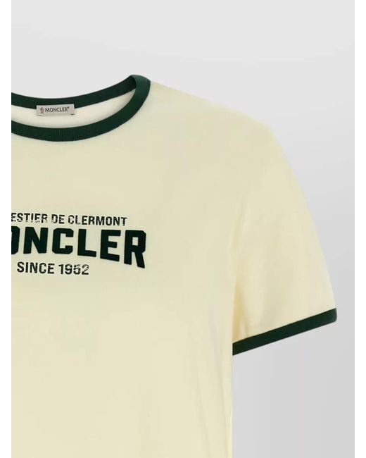 Moncler Natural Logo Flocked T Shirt Contrast Trim Crewneck