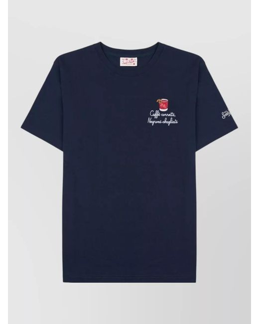 Mc2 Saint Barth Blue Crew Neck T Shirt Embroidered Design for men