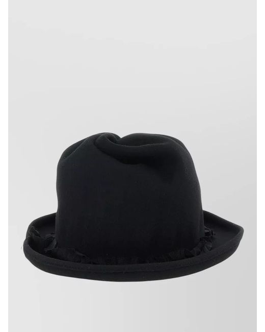 Yohji Yamamoto Black Crown Hat Fitted Silhouette Ruffled Detail for men