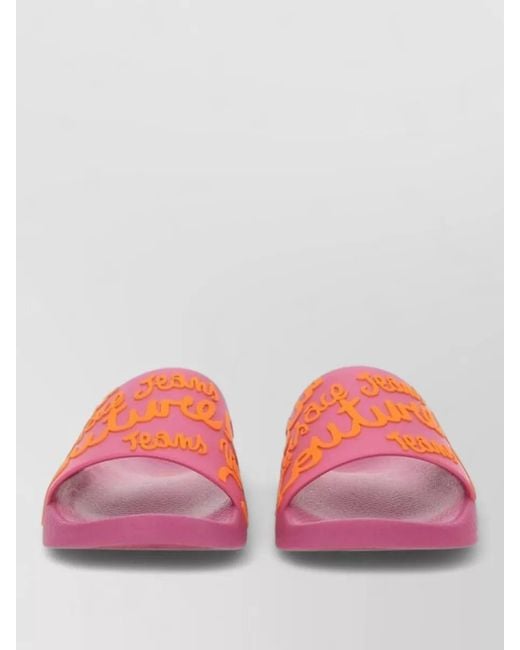 Versace Jeans Couture Pink Logo Slide Sandal Flat Sole Open Toe