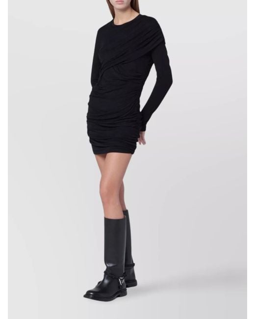 Isabel Marant Black Draped Jersey Knee-Length Dress
