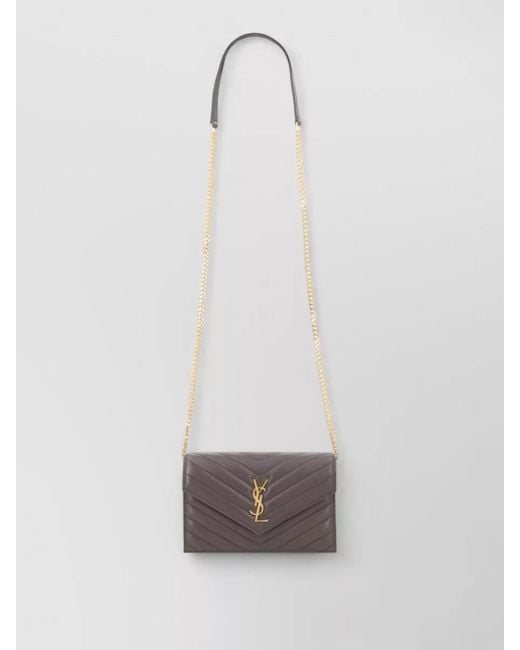 Saint Laurent White Chain Strap Chevron Pattern Cross Body Bag