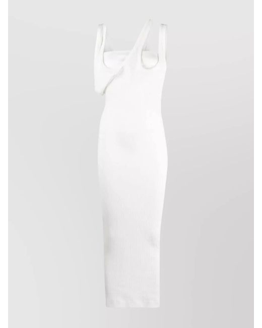 The Attico White Cotton Ribbed Asymmetric-Neck Sleeveless Midi Dress