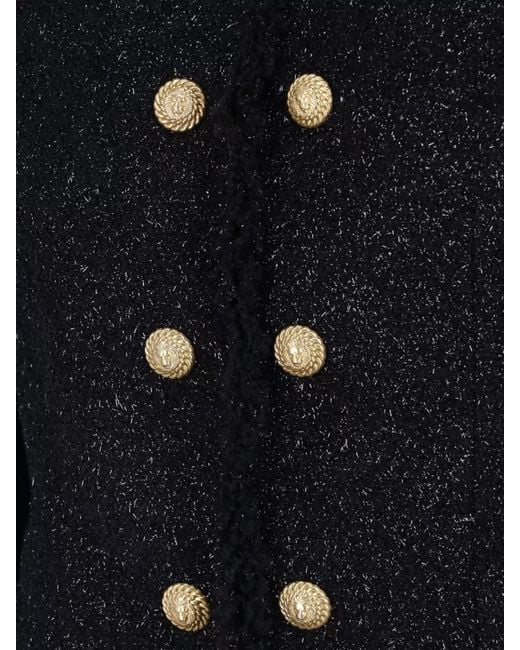 Balmain Blue Structured Shoulder Coat Frayed Edges Buttons