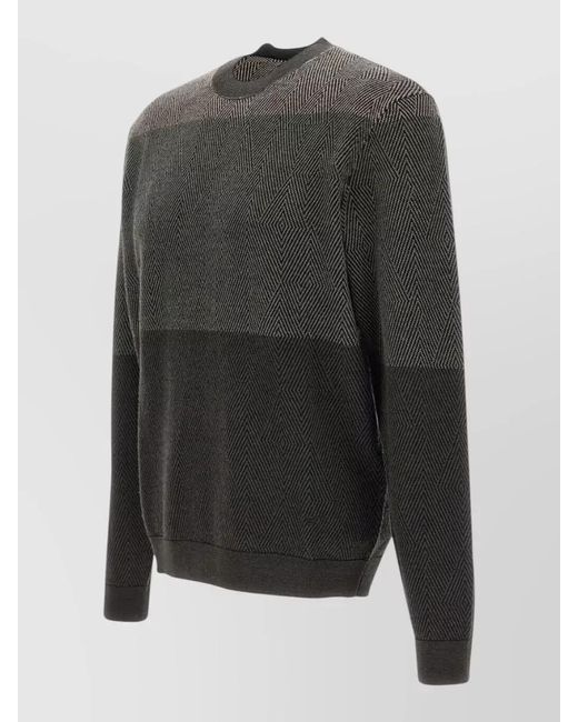 Emporio Armani Gray Crew Neck Sweater Geometric Pattern Knit for men
