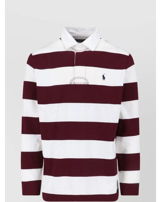 Polo Ralph Lauren Striped Long Sleeve Polo Collar T-Shirt in Red for ...