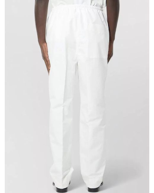 Bottega Veneta White Canvas Trousers Tapered Leg Drawstring Waist for men