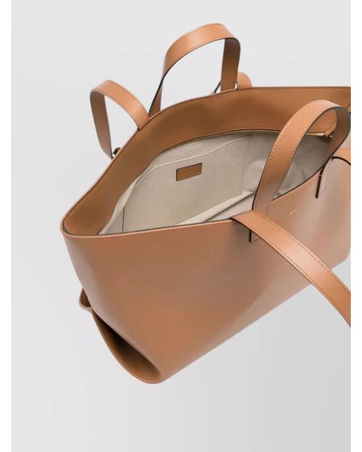 A.P.C. Brown Leather Shoulder Tote Bag Double Handle