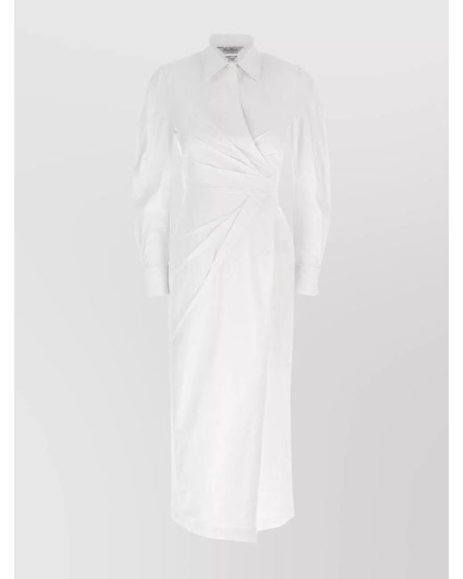 Max Mara White Cotton Wrap Shirt Midi Dress