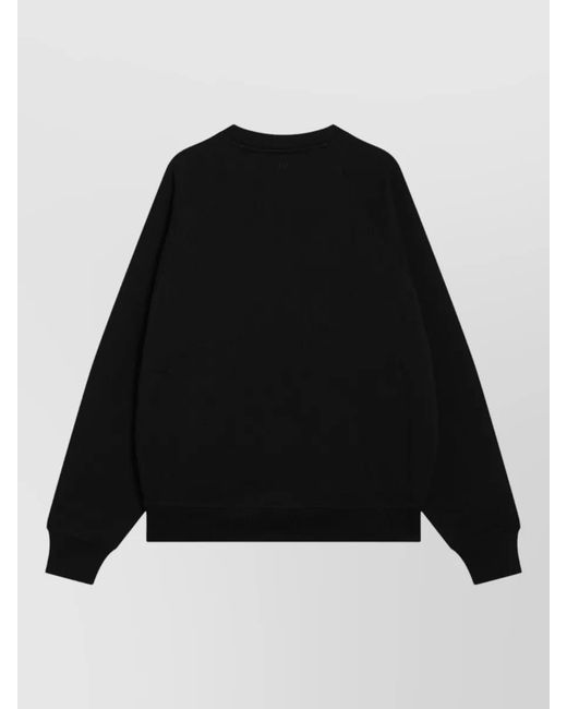 AMI Black Crewneck Sweater Raglan Sleeves Ribbed Finish for men