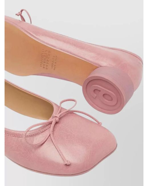 MM6 by Maison Margiela Pink Calfskin Block Heel Ballerina Pumps Bow
