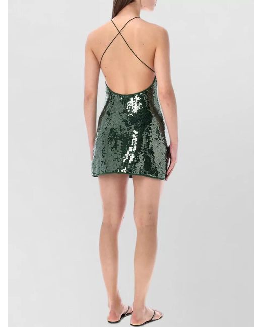 Oseree Green Sequin Mini Dress Open Back Straps