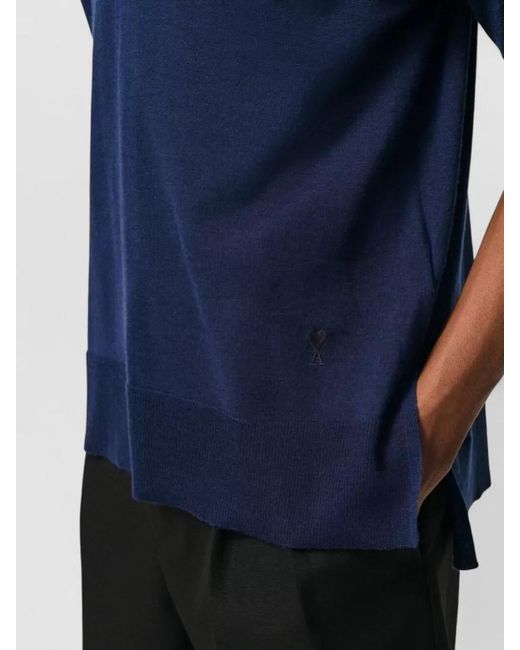 AMI Blue Polo Collar T Shirt Heart Embroidery for men