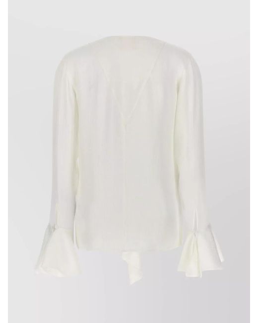 Givenchy White Silk Ruffled V-Neck Blouse