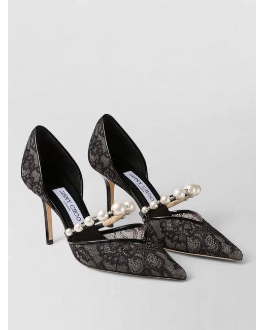Jimmy Choo Black Aurelie Pumps Pointed Toe Stiletto Lace Pearls