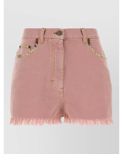 Valentino Pink Denim Frayed-Hem Short Shorts
