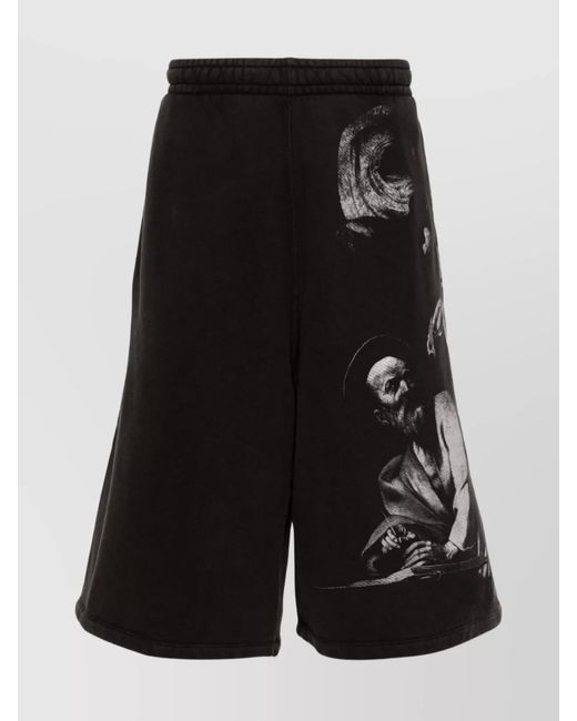 Off-White c/o Virgil Abloh Black Printed Cotton Knee-Length Bermuda Shorts for men