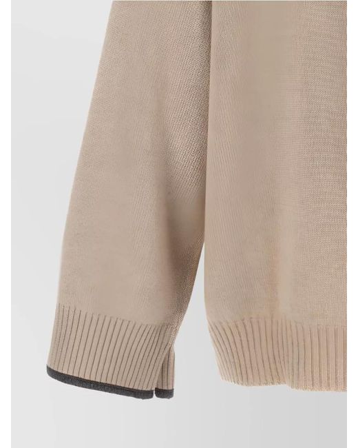 Brunello Cucinelli Natural Fine-Knit Cashmere Striped Turtleneck Sweater