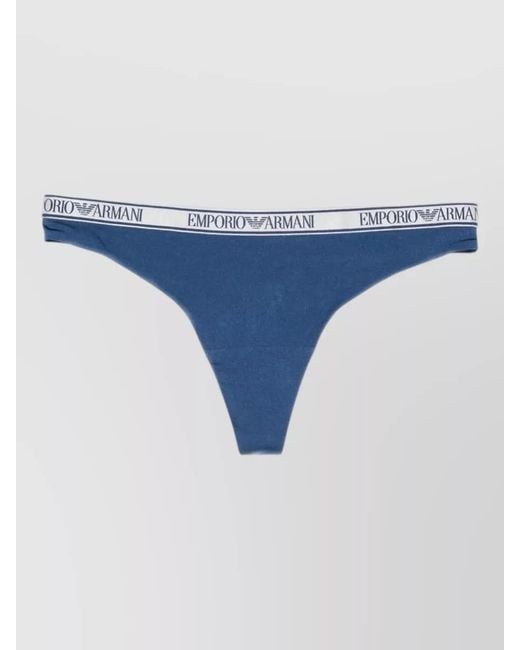 Emporio Armani Blue Stretch Thong Underwear High Cut Leg