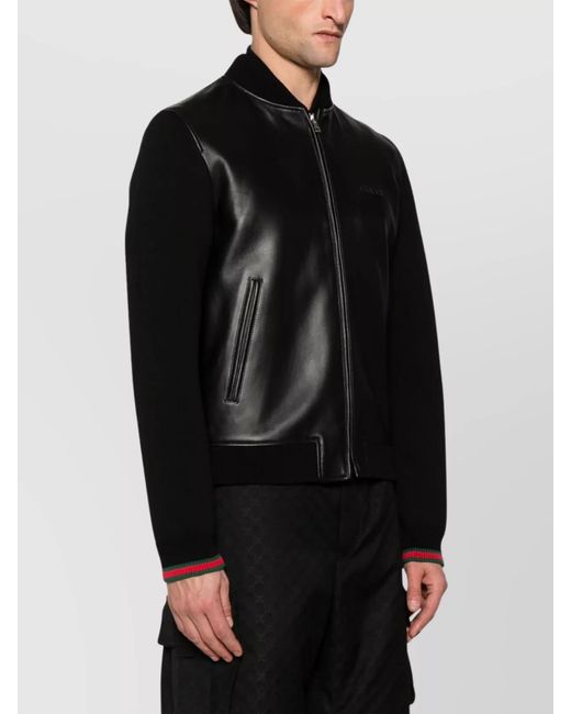 Gucci Black Leather And Knit Bomber Jacket for men