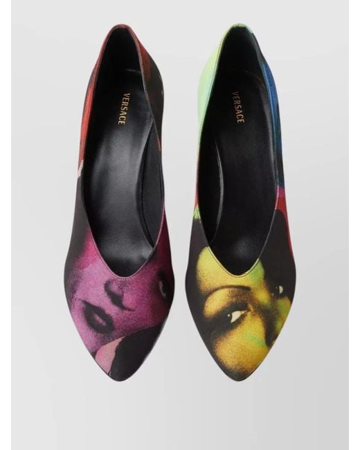 Versace Red Pumps Face Print Pointed Toe Kitten Heel