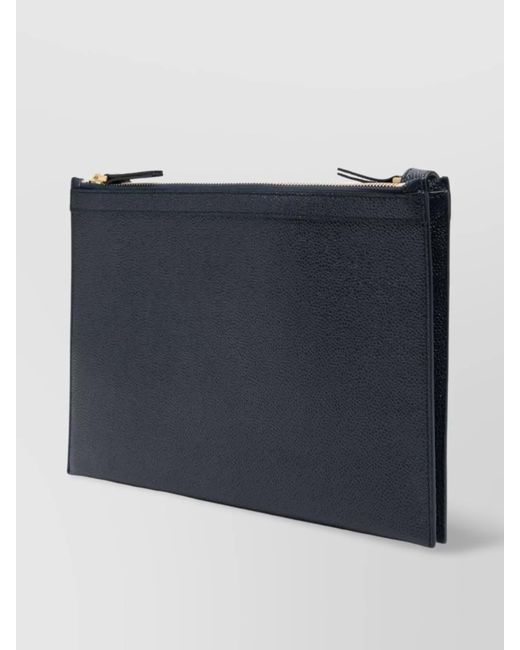 Thom Browne Blue Pebbled Leather Logo Print Shoulder Bag