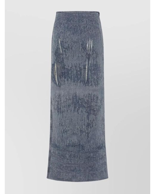 DIESEL Blue Denim Distressed High-Rise Midi Skirt