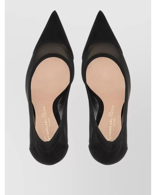Gianvito Rossi Black Suede Mesh Pumps Pointed Toe Stiletto