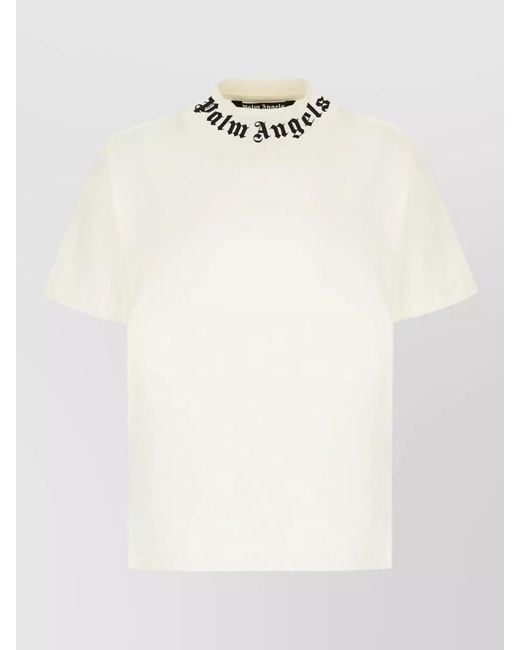 Palm Angels White Cotton Crew Neck T Shirt Graphic Print for men