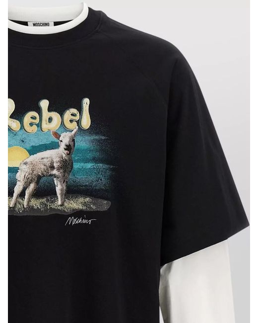 Moschino Black Rebel Layered Long Sleeve Crew Neck T-Shirt for men