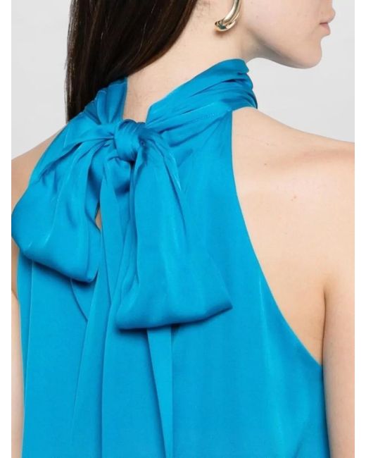 Silk95five Blue Villette Halterneck Top Bow Detail