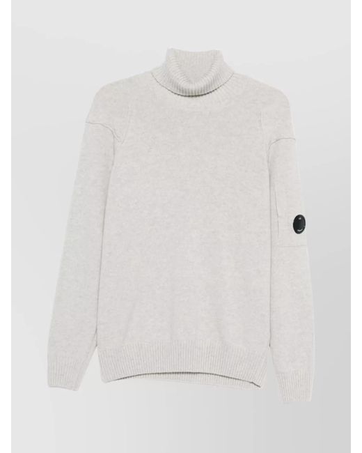 C.P. Company Men's White Wool Turtleneck Sweater Featuring Arm Patch