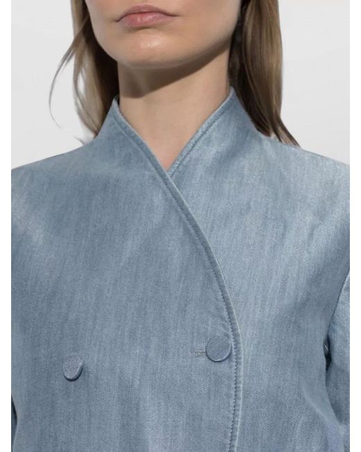Emporio Armani Blue Cropped Denim Blazer High Neck Wrap