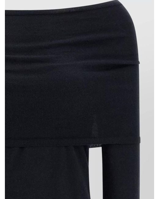 Max Mara Blue Cashmere Off Shoulder Fitted Knit Top