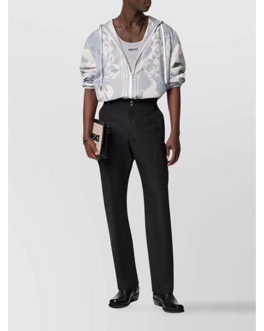 Versace Black Cotton Mid-Rise Straight-Leg Embroidered Trousers for men