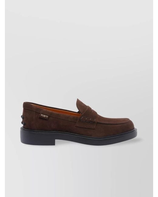 Tod's Brown Penny Strap Loafers Suede Finish
