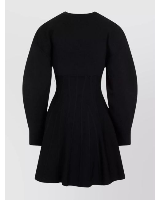 McQueen Black Slim-Fit Wool Midi Dress
