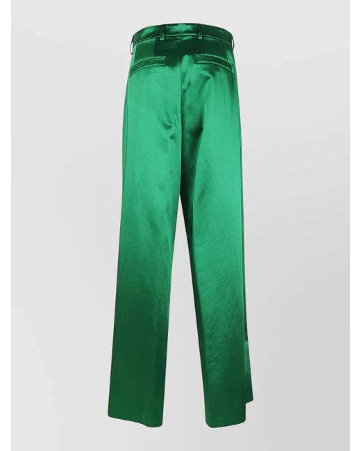 Dries Van Noten Green High Waist Straight Leg Satin Trousers
