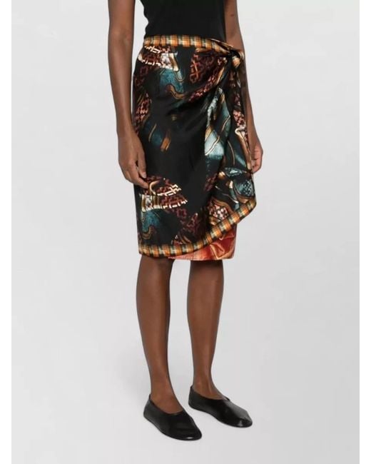 Dries Van Noten Black Silk Wrap Midi Skirt