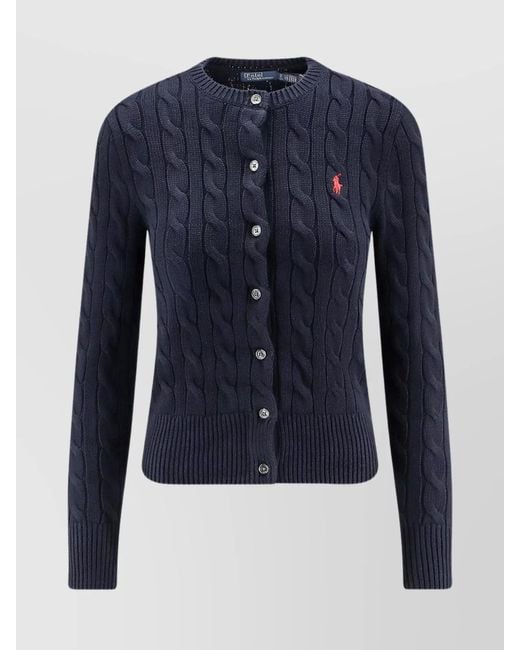 Polo Ralph Lauren Blue Cable-Knit Cotton Crew-Neck Cardigan