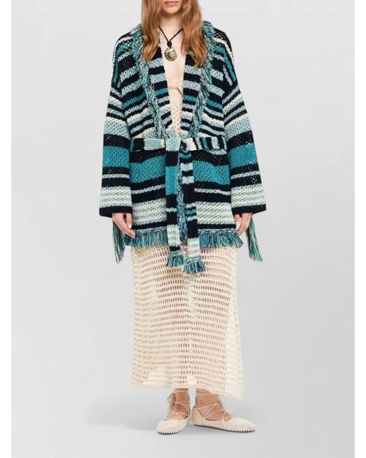 Alanui Gray Ocean Stripes Fringed Cardigan
